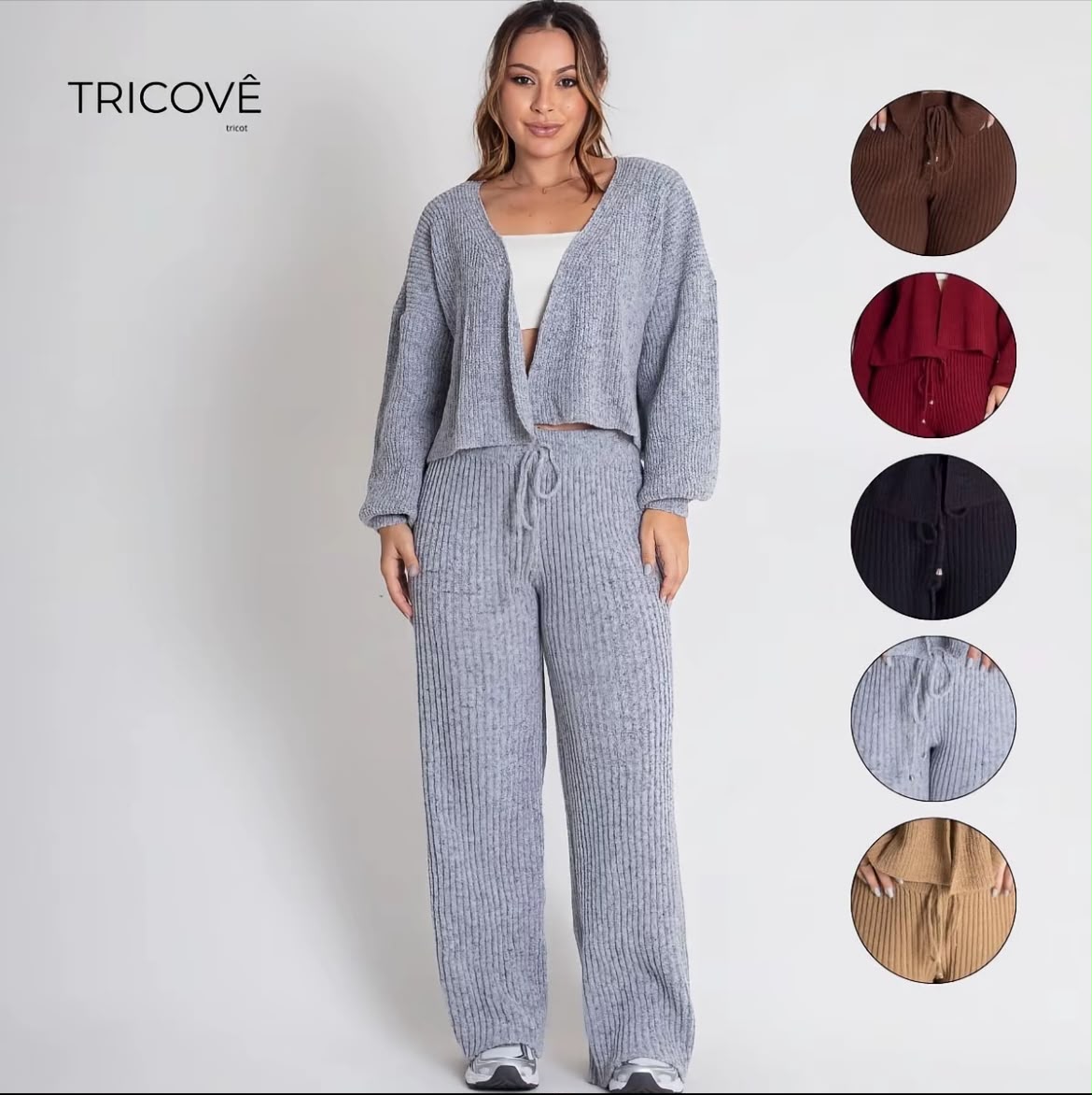 Conjunto Feminino de Tricot Mousse (Cardigan + Calça) | PROMOÇÃO DE INVERNO