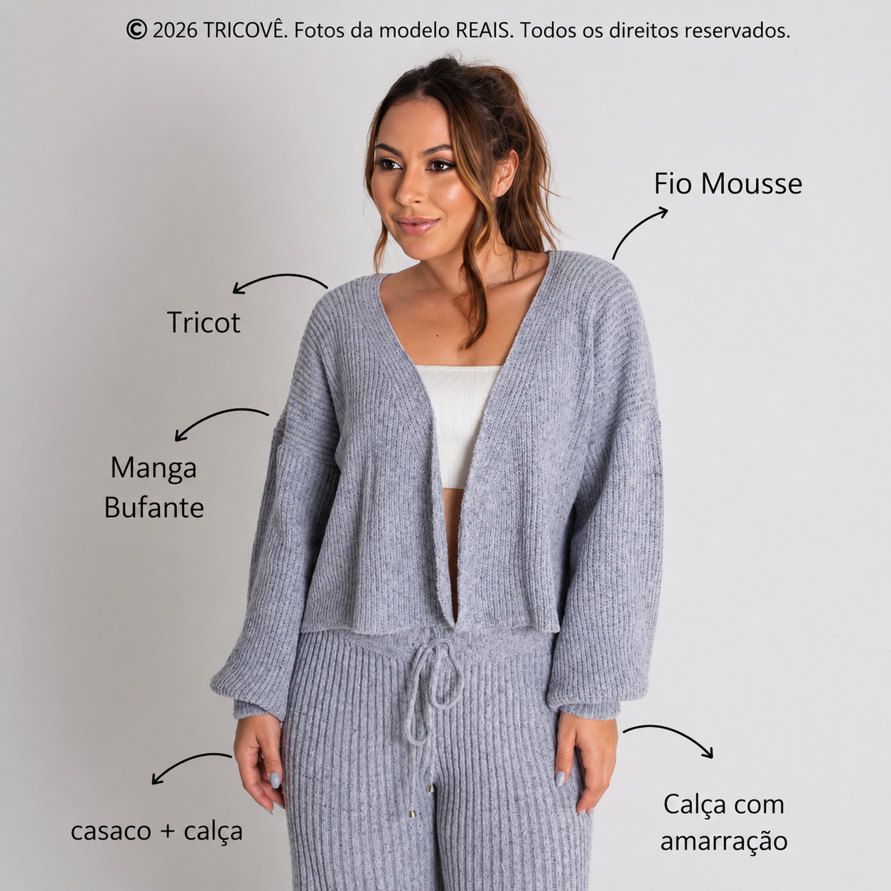 Conjunto Feminino de Tricot Mousse (Cardigan + Calça) | PROMOÇÃO DE INVERNO