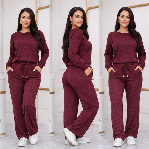 KIT 2 Conjuntos Feminino Longo em Tricot (Blusa + Calça) | PROMOÇÃO OUTONO/INVERNO