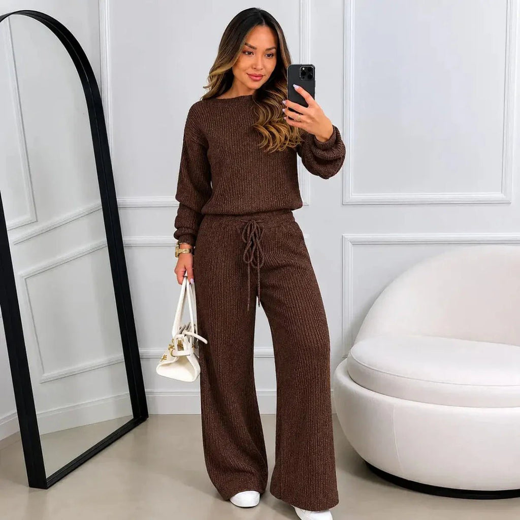 Kit 2 Conjuntos Feminino Canelado em Tricot (Blusa + Calça) | PROMOÇÃO OUTONO/INVERNO - Tatiana Modas