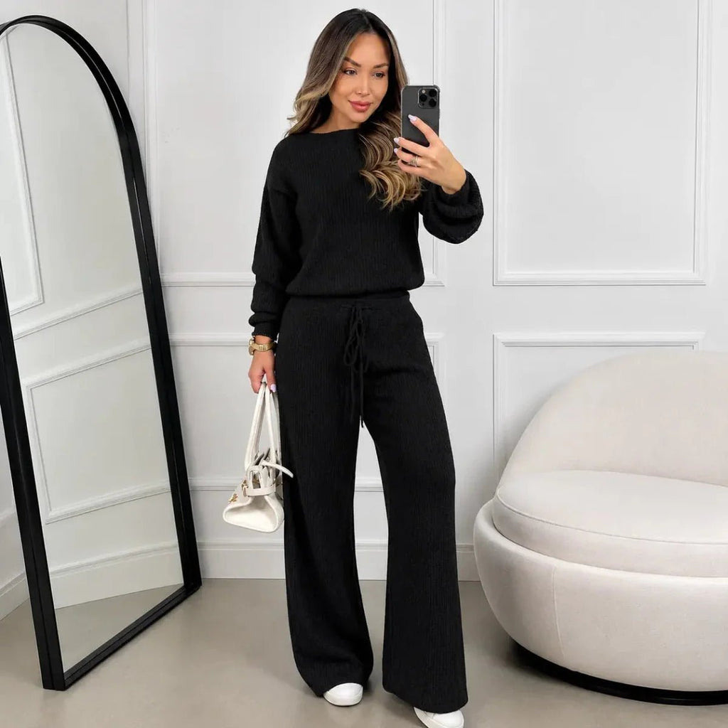 Kit 2 Conjuntos Feminino Canelado em Tricot (Blusa + Calça) | PROMOÇÃO OUTONO/INVERNO - Tatiana Modas