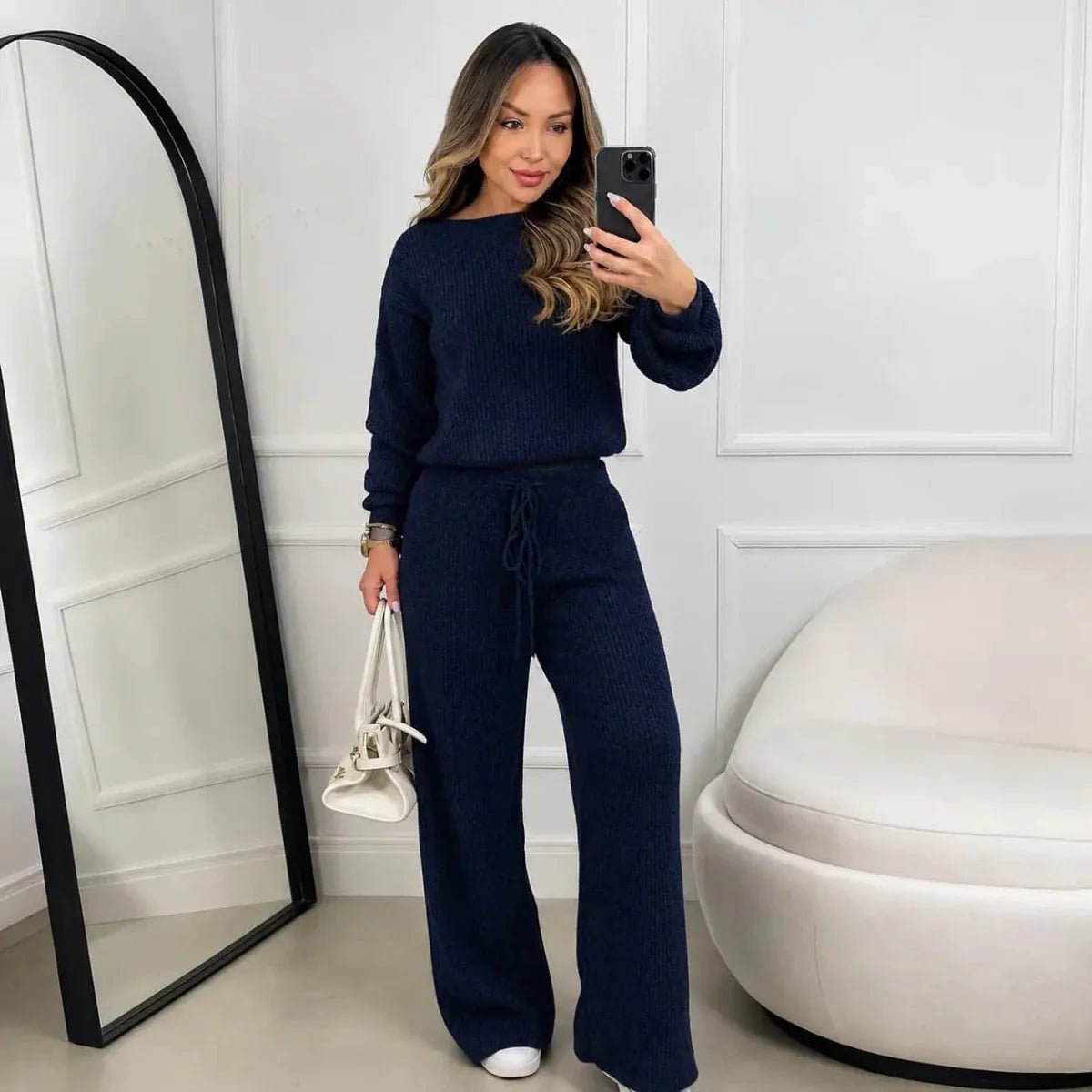 Kit 2 Conjuntos Feminino Canelado em Tricot (Blusa + Calça) | PROMOÇÃO OUTONO/INVERNO - Tatiana Modas
