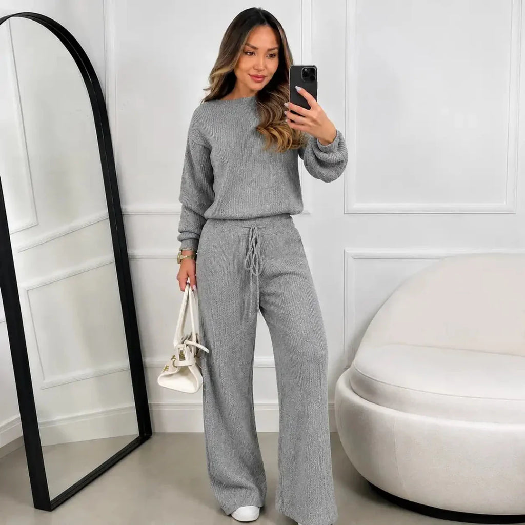 Kit 2 Conjuntos Feminino Canelado em Tricot (Blusa + Calça) | PROMOÇÃO OUTONO/INVERNO