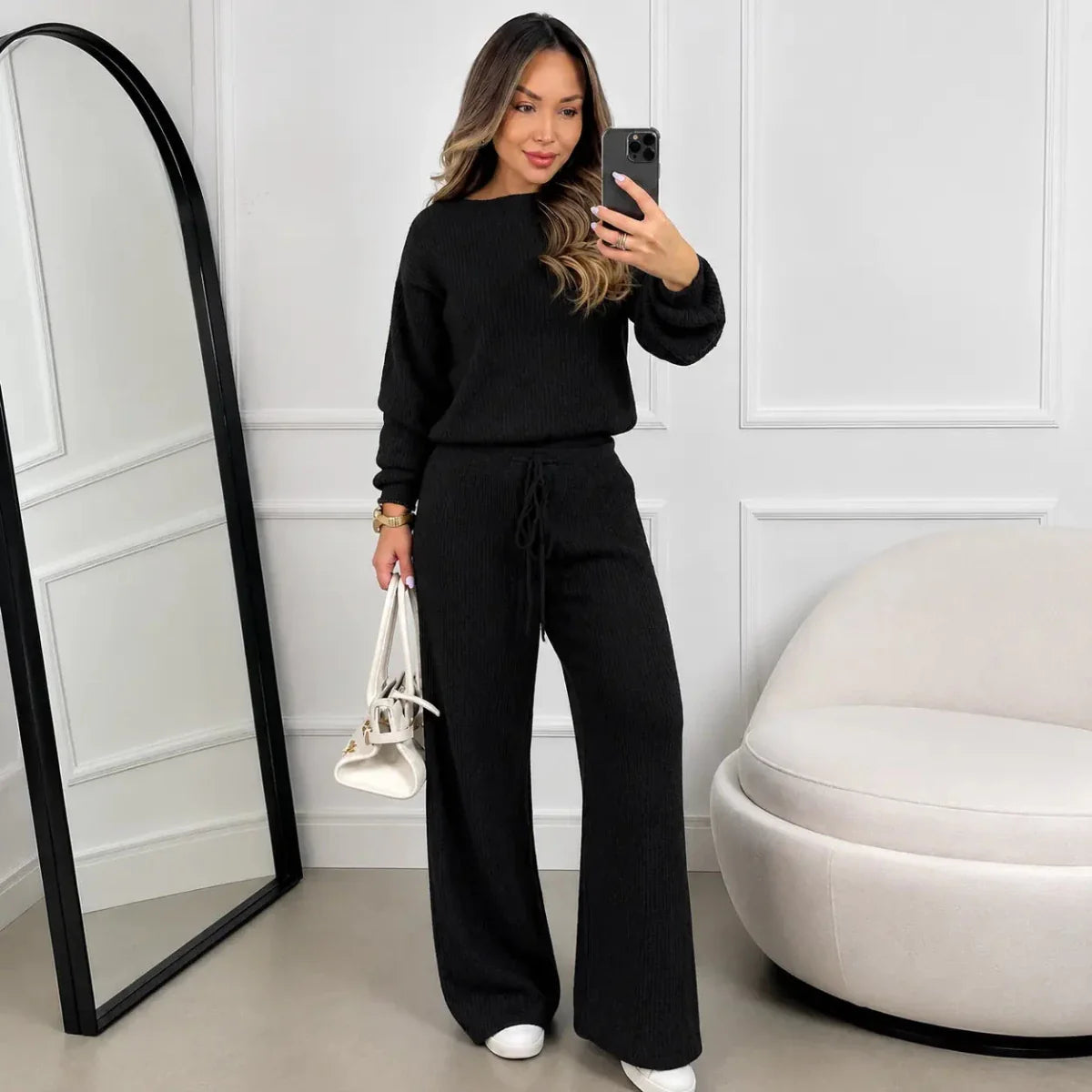 Kit 2 Conjuntos Feminino Canelado em Tricot (Blusa + Calça) | PROMOÇÃO OUTONO/INVERNO