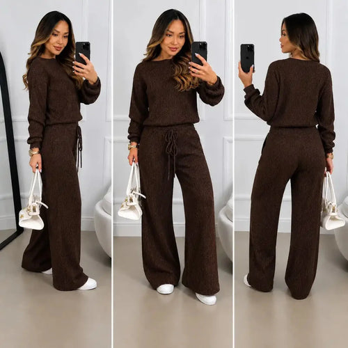 Kit 2 Conjuntos Feminino Canelado em Tricot (Blusa + Calça) | PROMOÇÃO OUTONO/INVERNO