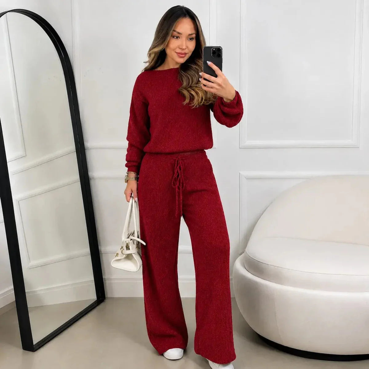 Kit 2 Conjuntos Feminino Canelado em Tricot (Blusa + Calça) | PROMOÇÃO OUTONO/INVERNO